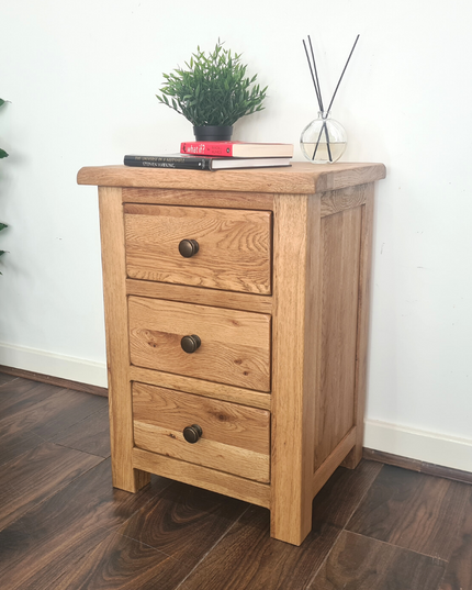 Manhattan Rustic Oak 3 Drawer Large Bedside Table