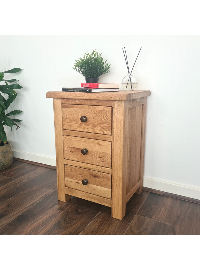 Manhattan Rustic Oak 3 Drawer Large Bedside Table