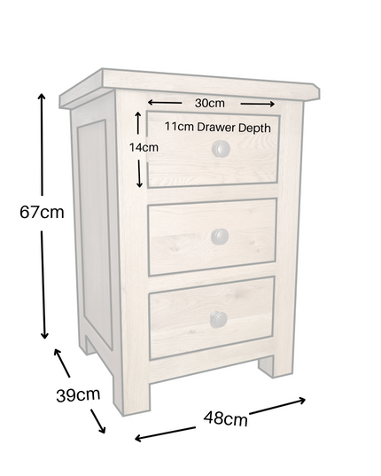 Manhattan Rustic Oak 3 Drawer Large Bedside Table