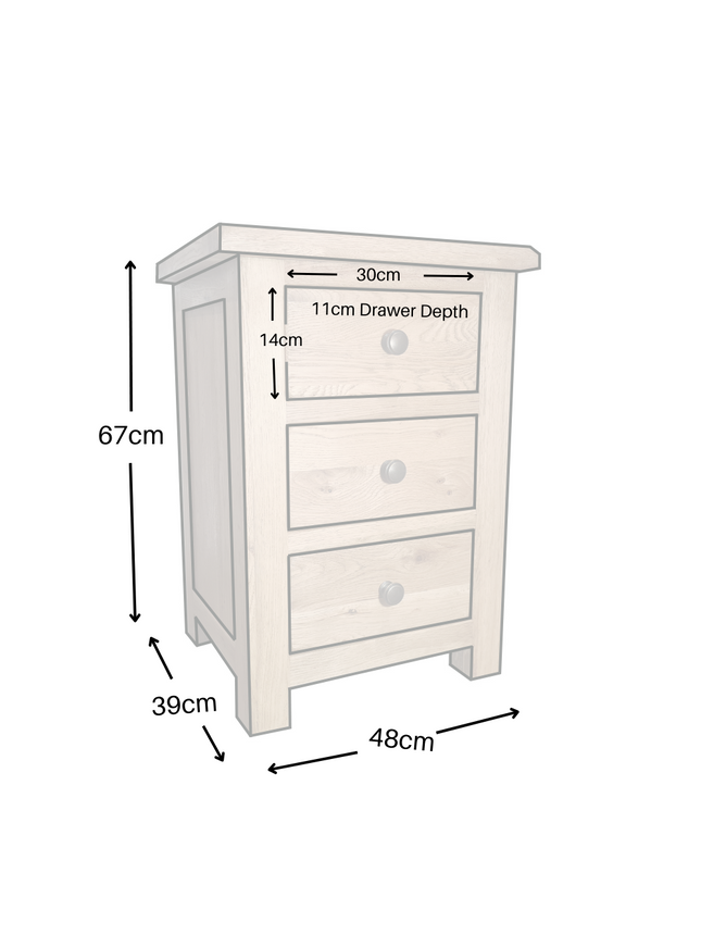 Manhattan Rustic Oak 3 Drawer Large Bedside Table